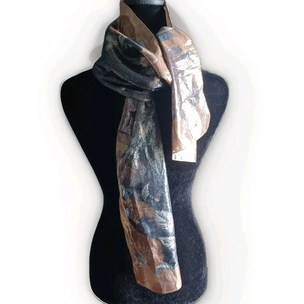 Webb‎ & Co Italy Women Metallic Floral Scarf Bronze Silver Blue Evening Wrap 53